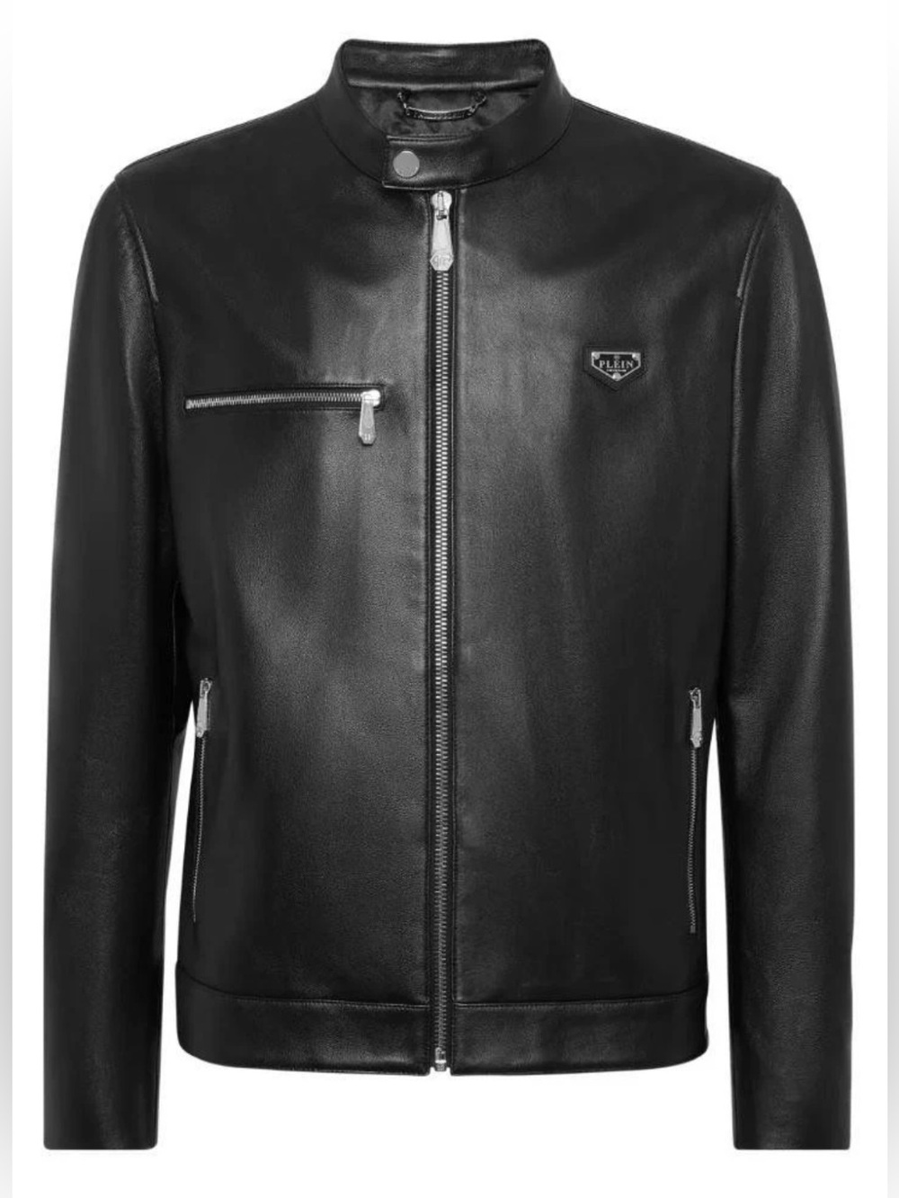 Philipp Plein Black Lamb Leather Bomber Jacket with Zip Details NWT XL